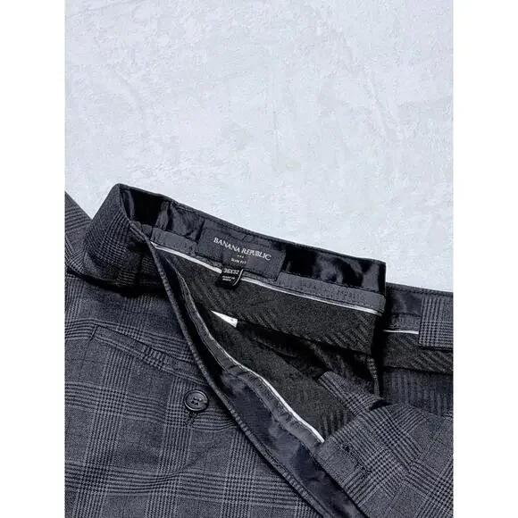 Banana Republic Slim Fit Mens Suit 42L 37x31 Gray Prince of Wale Glen Plaid
